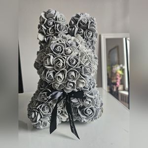 Gray Rose Bunny sculpture